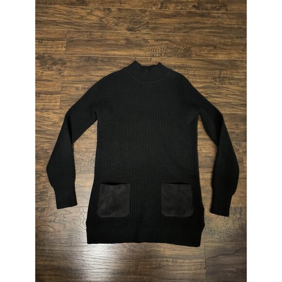 Banana Republic Turtle Neck Long Knit Faux-Suede Pocket Pullover Sweater S - Picture 1 of 5